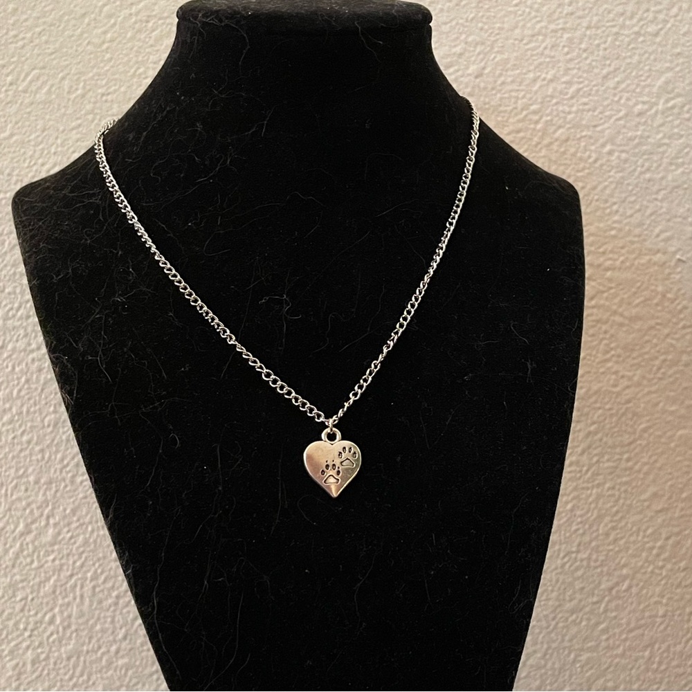 Handmade Paw Print Heart Necklace